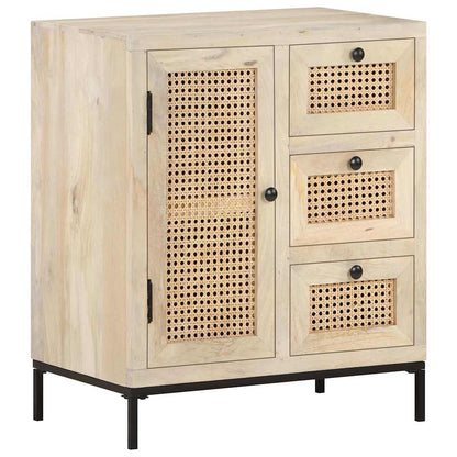323508 vidaXL Sideboard 60x35x70 cm Solid Mango Wood and Natural Cane