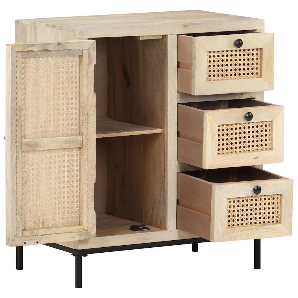 323508 vidaXL Sideboard 60x35x70 cm Solid Mango Wood and Natural Cane