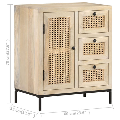 Sideboard 60x35x70 cm Solid Mango Wood and Natural Cane