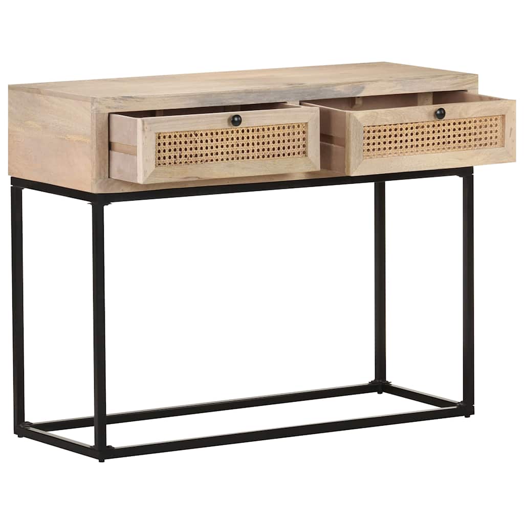 323512 vidaXL Console Table 100x35x76 cm Solid Mango Wood and Natural Cane