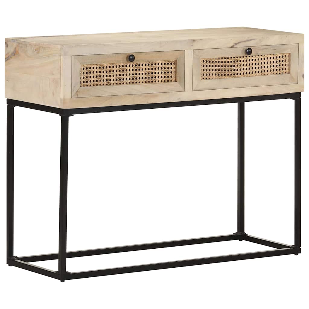 323512 vidaXL Console Table 100x35x76 cm Solid Mango Wood and Natural Cane