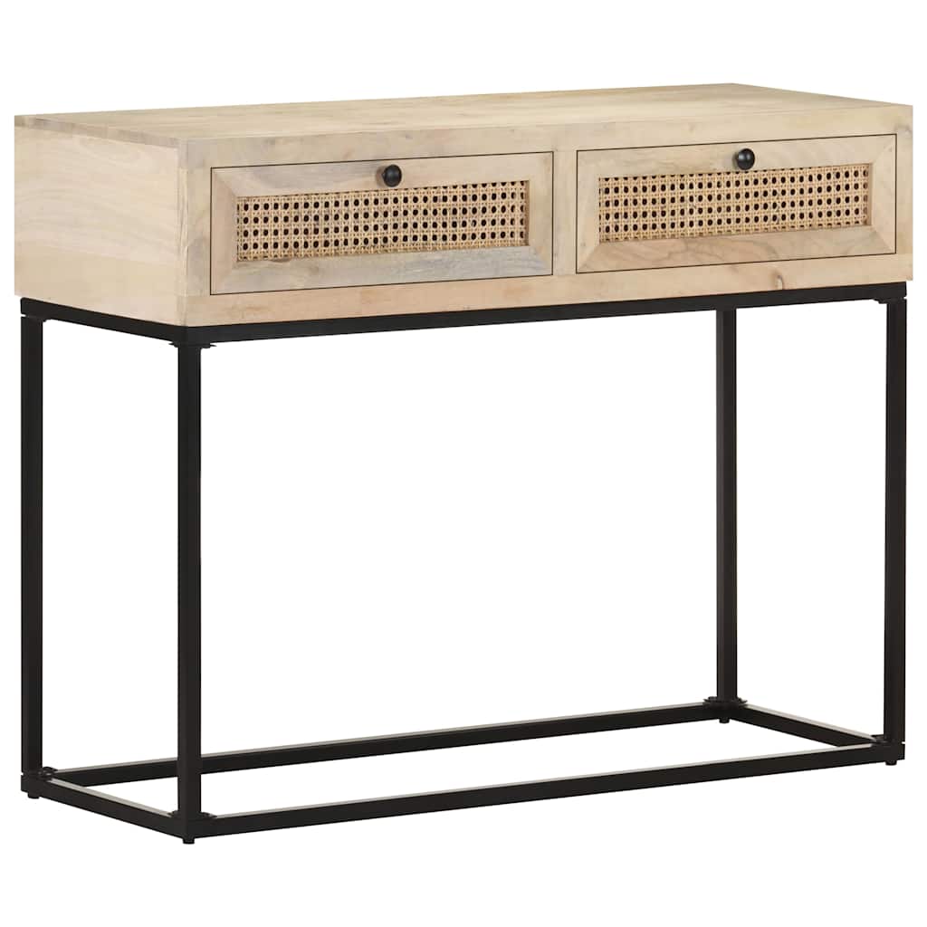 323512 vidaXL Console Table 100x35x76 cm Solid Mango Wood and Natural Cane