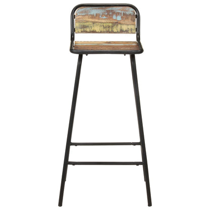 Close-up of Bar Chairs 2 pcs Solid Reclaimed Wood displaying the detailed texture of reclaimed wood and modern footrest feature.