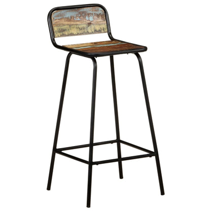 Comfortable bar chairs 2 pcs featuring a powder-coated steel frame and built-in footrests, crafted from solid reclaimed wood.