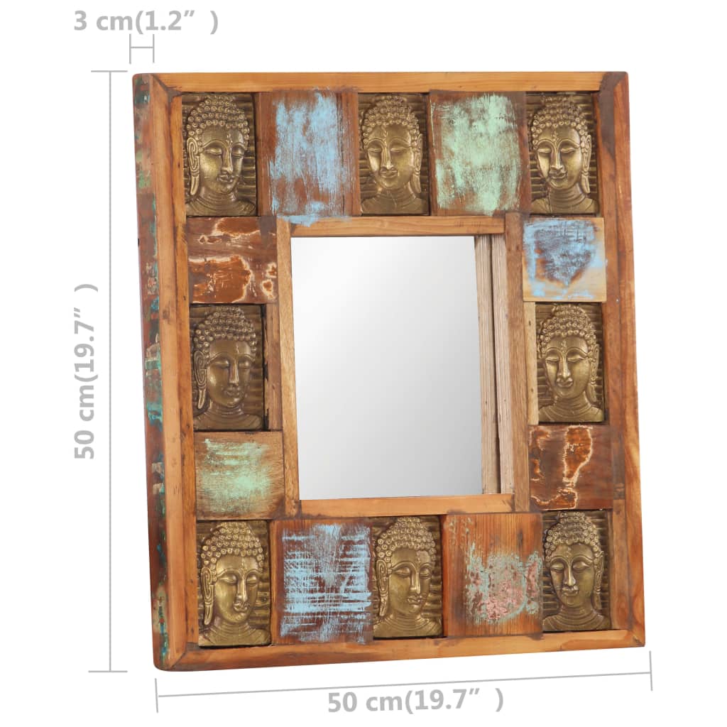 Mirror with Buddha Cladding 50x50 cm Solid Reclaimed Wood