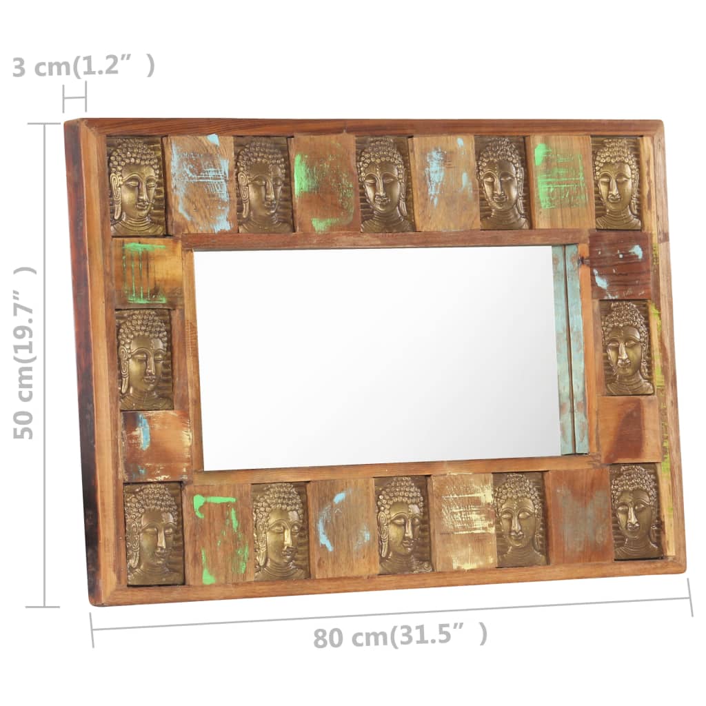 Mirror with Buddha Cladding 80x50 cm Solid Reclaimed Wood