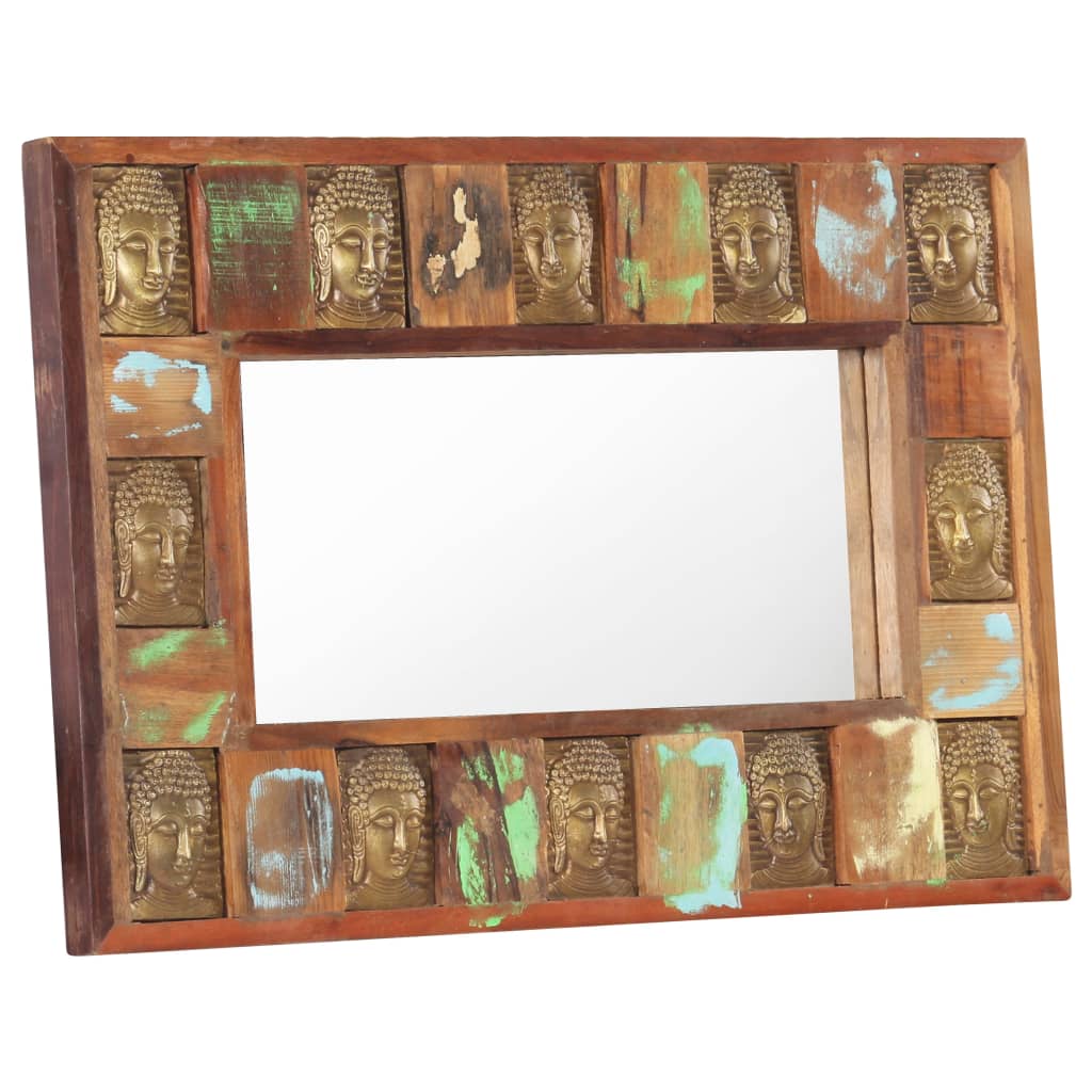 Mirror with Buddha Cladding 80x50 cm Solid Reclaimed Wood