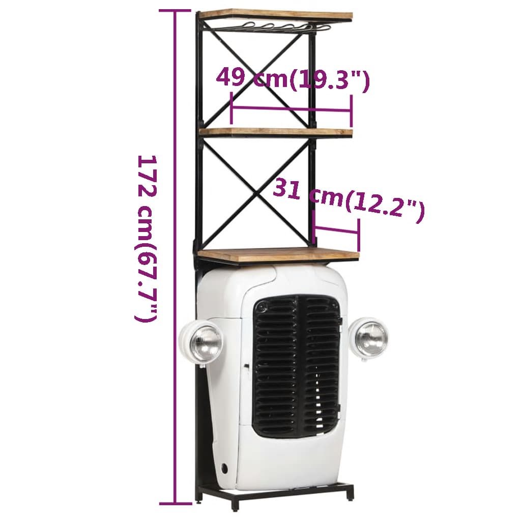 Tractor Wine Cabinet White 49x31x172 cm Rough Mango Wood