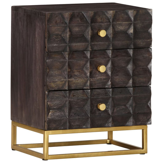 Bed Cabinet | Black | Solid mango wood, brass powder-coated iron | Medium