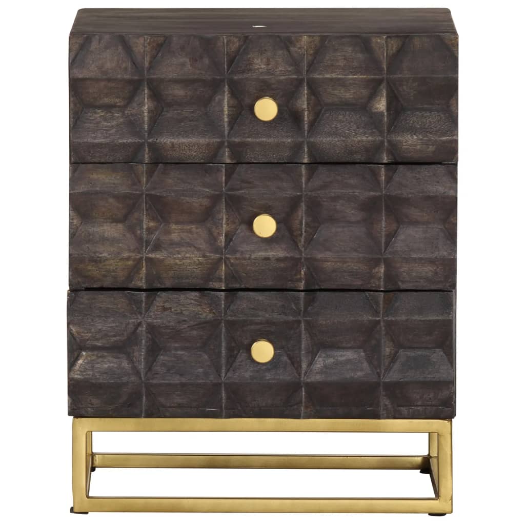 Bed Cabinet | Black | Solid mango wood, brass powder-coated iron | Medium