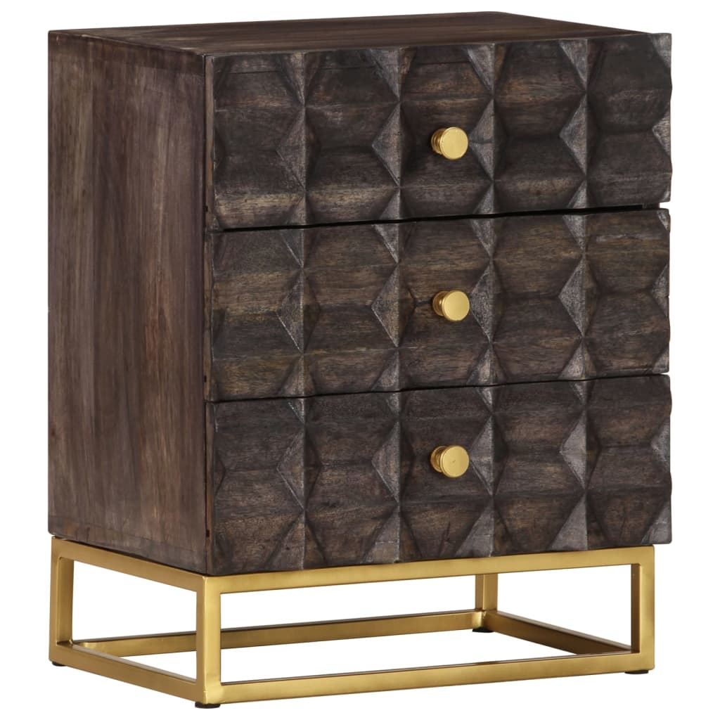 Bed Cabinet | Black | Solid mango wood, brass powder-coated iron | Medium