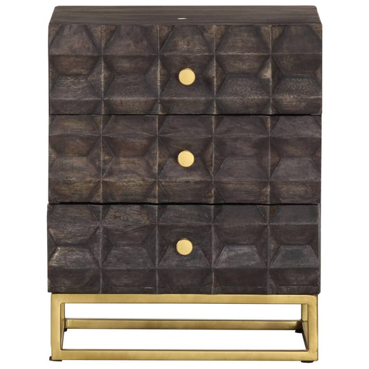 Bed Cabinet | Black | Solid mango wood, brass powder-coated iron | Medium