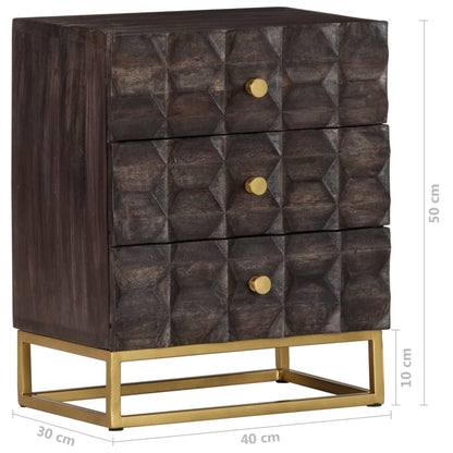 Bed Cabinet | Black | Solid mango wood, brass powder-coated iron | Medium
