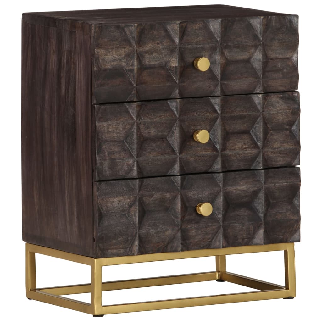 Bed Cabinet | Black | Solid mango wood, brass powder-coated iron | Medium