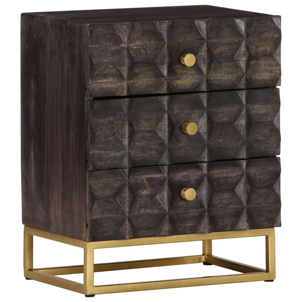 Bed Cabinet | Black | Solid mango wood, brass powder-coated iron | Medium