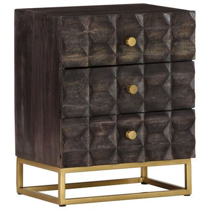 Bed Cabinet | Black | Solid mango wood, brass powder-coated iron | Medium