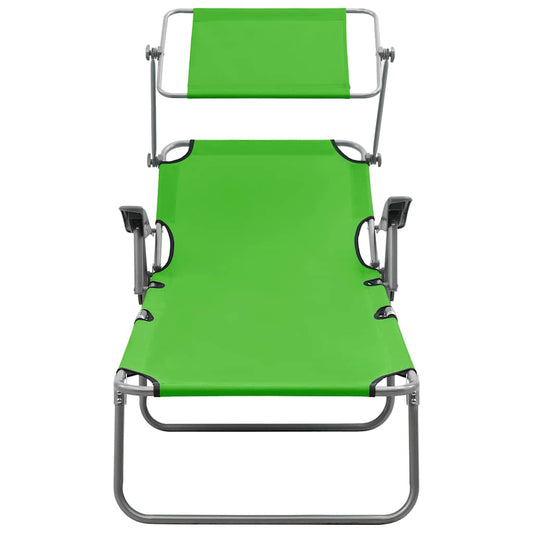 Sun Lounger with Canopy Steel Green