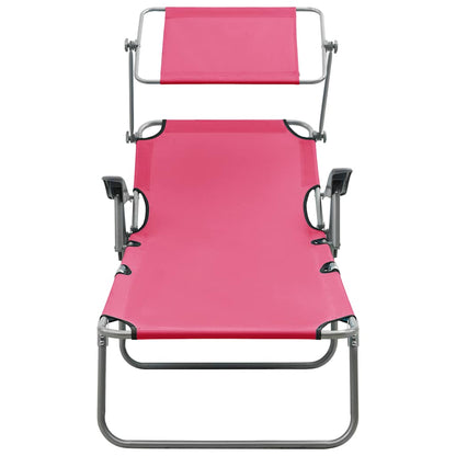 Sun Lounger with Canopy Steel Pink