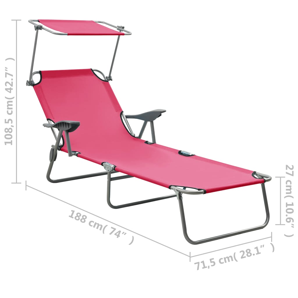 Outdoor Sunbed | Pink | Powder-coated steel and fabric | Large
