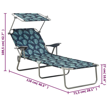 Sun Lounger with Canopy Steel Leaf Print