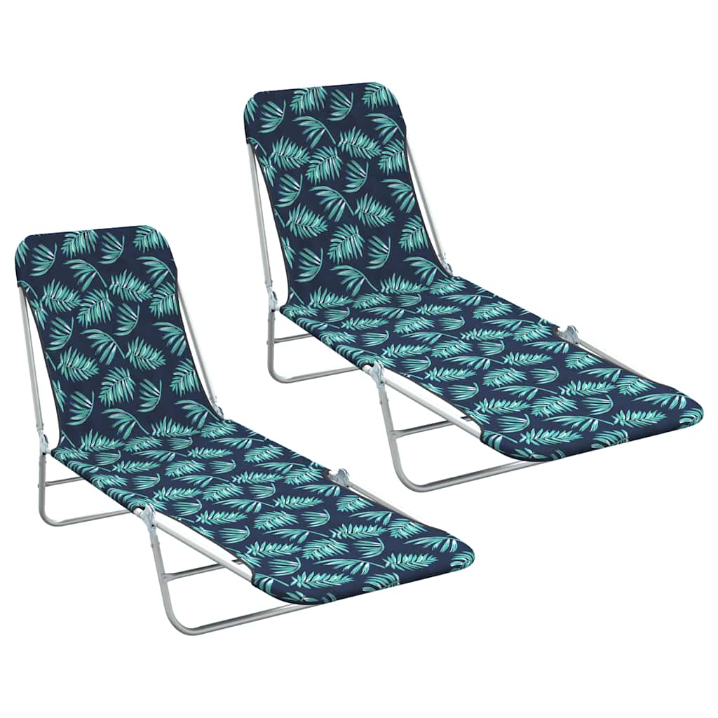 Folding Sun Loungers 2 pcs Steel and Fabric Leaf Pattern