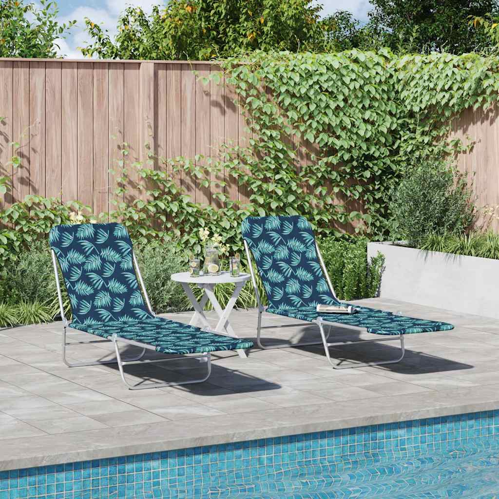 Folding Sun Loungers 2 pcs Steel and Fabric Leaf Pattern