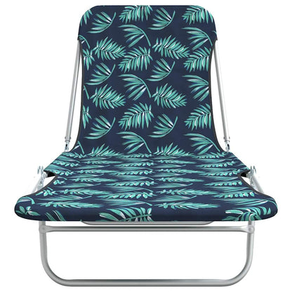 Folding Sun Loungers 2 pcs Steel and Fabric Leaf Pattern