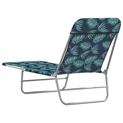 Folding Sun Loungers 2 pcs Steel and Fabric Leaf Pattern