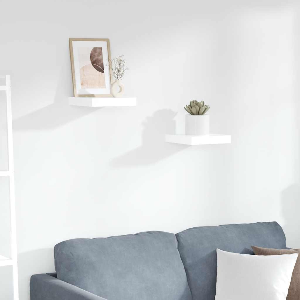 Floating Wall Shelves 2 pcs High Gloss White 23x23.5x3.8 cm MDF