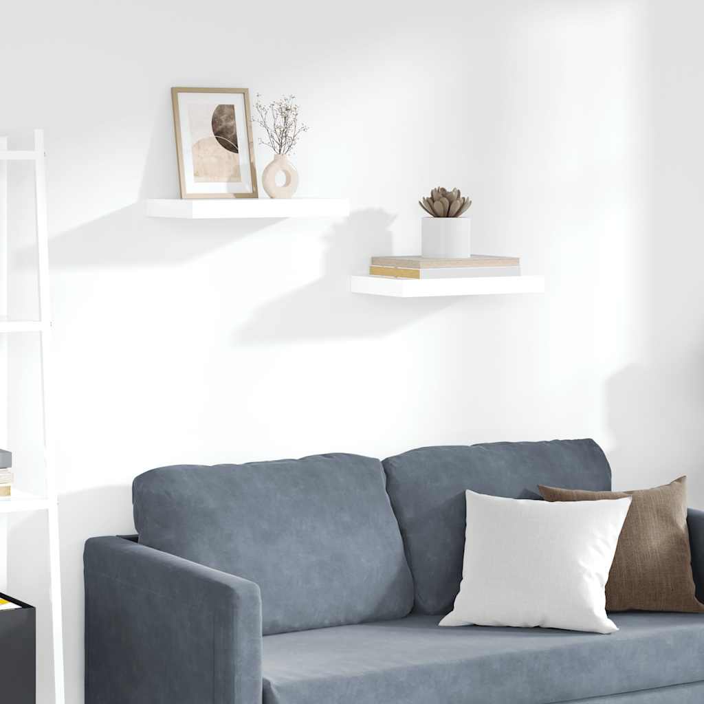 Floating Wall Shelves 2 pcs High Gloss White 40x23.5x3.8 cm MDF