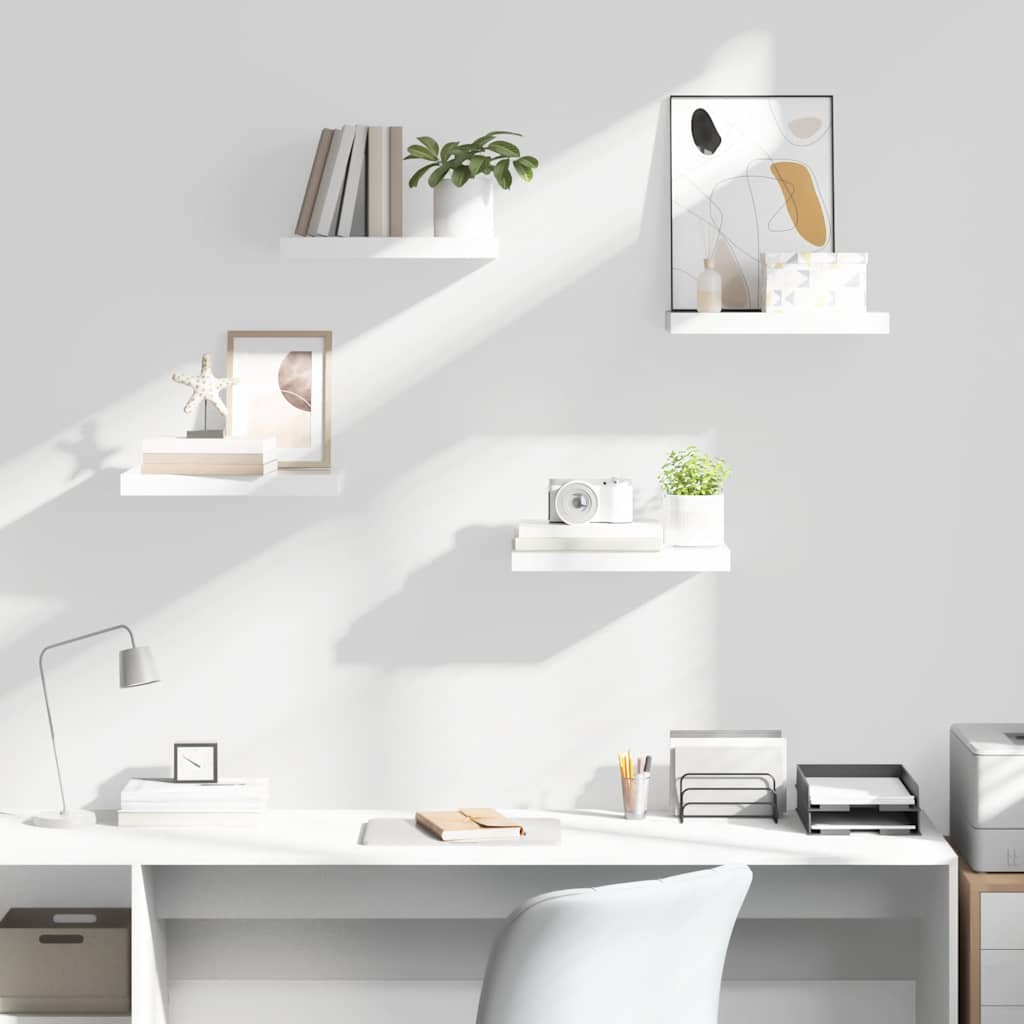 Floating Wall Shelves 4 pcs High Gloss White 40x23.5x3.8 cm MDF