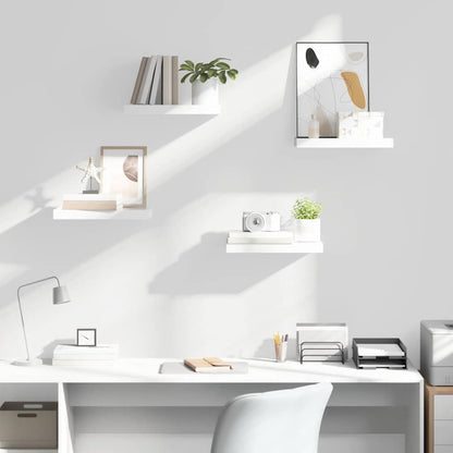 Floating Wall Shelves 4 pcs High Gloss White 40x23.5x3.8 cm MDF