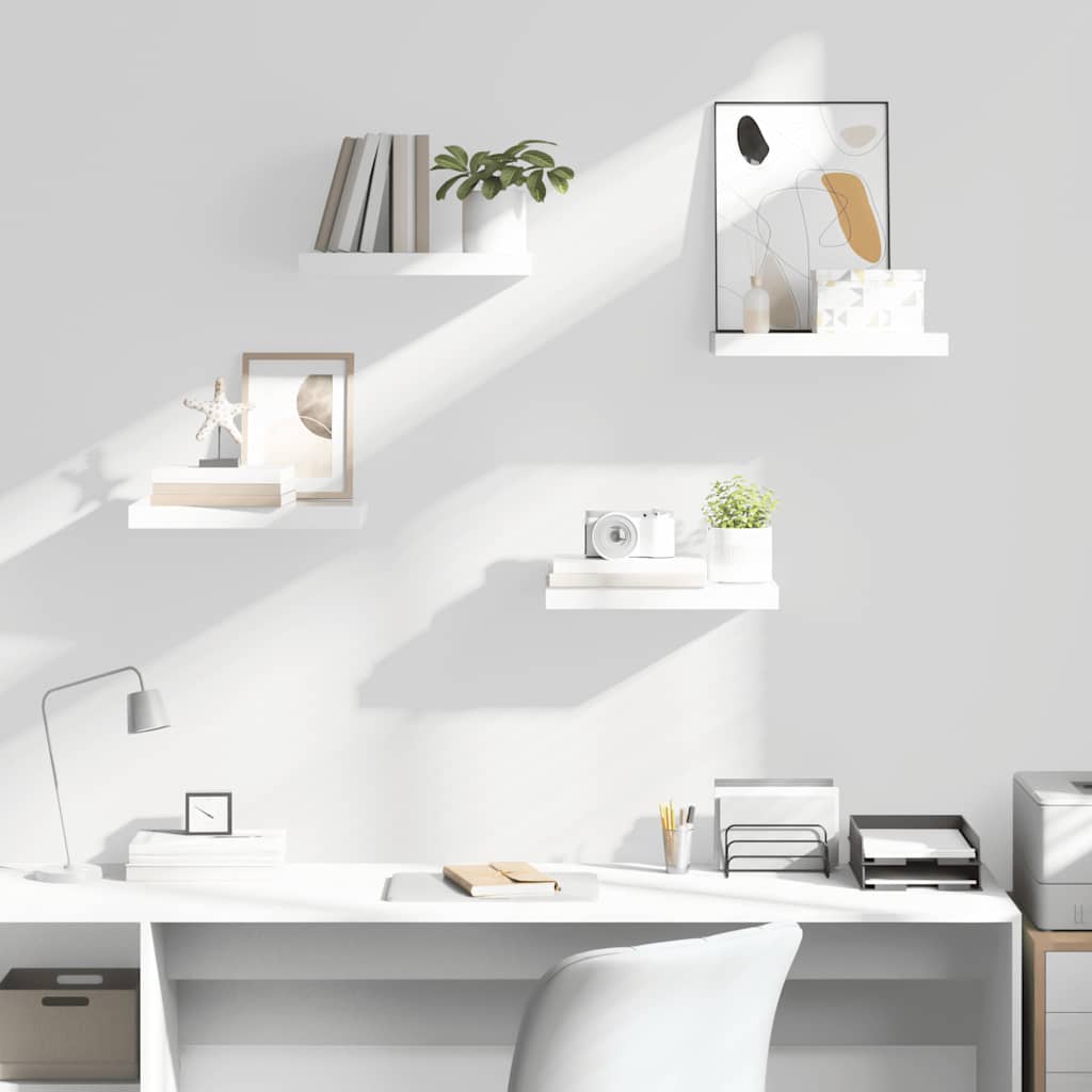 Floating Wall Shelves 4 pcs High Gloss White 40x23x3.8 cm MDF