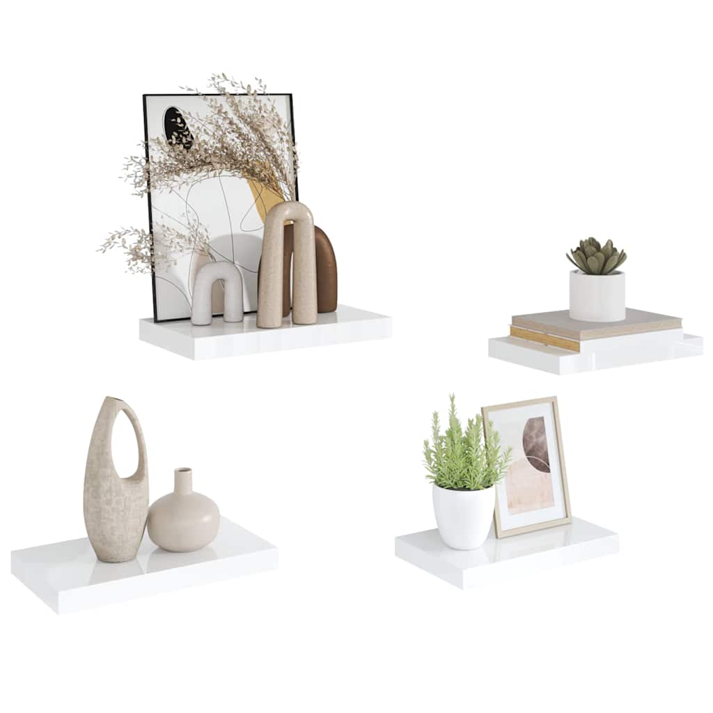 Floating Wall Shelves 4 pcs High Gloss White 40x23x3.8 cm MDF