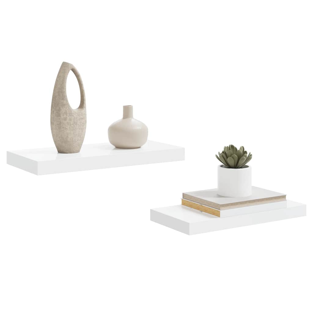 Floating Wall Shelves 2 pcs High Gloss White 50x23x3.8 cm MDF