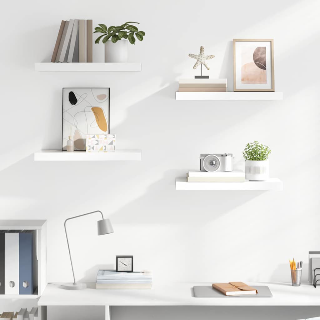 Floating Wall Shelves 4 pcs High Gloss White 50x23.5x3.8 cm MDF