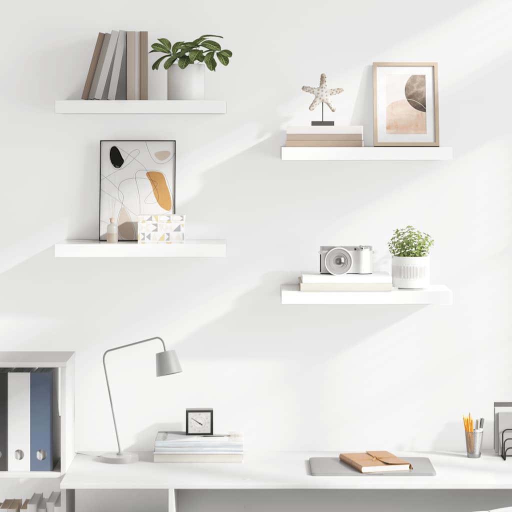Floating Wall Shelves 4 pcs High Gloss White 50x23x3.8 cm MDF
