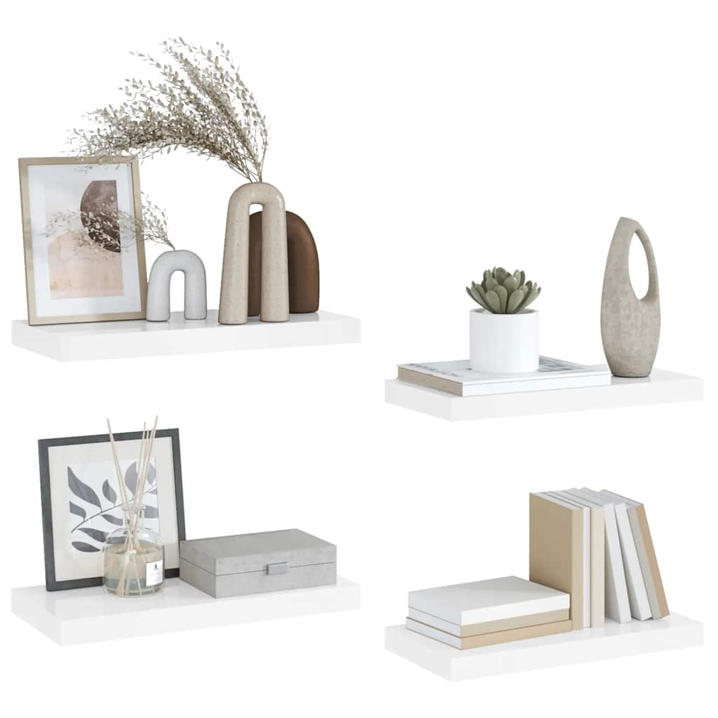 Floating Wall Shelves 4 pcs High Gloss White 50x23.5x3.8 cm MDF