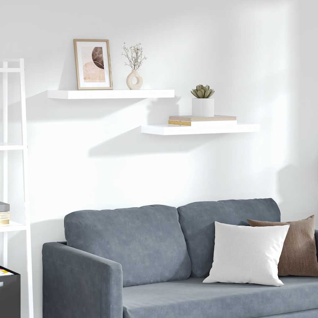 Floating Wall Shelves 2 pcs High Gloss White 60x23.5x3.8 cm MDF