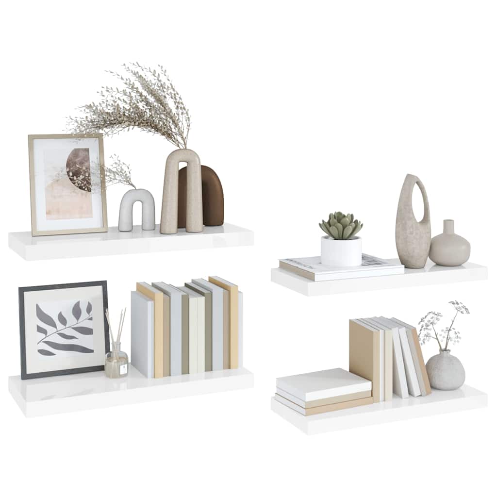 Floating Wall Shelves 4 pcs High Gloss White 60x23.5x3.8 cm MDF