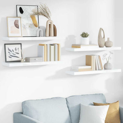 Floating Wall Shelves 4 pcs High Gloss White 80x23.5x3.8 cm MDF
