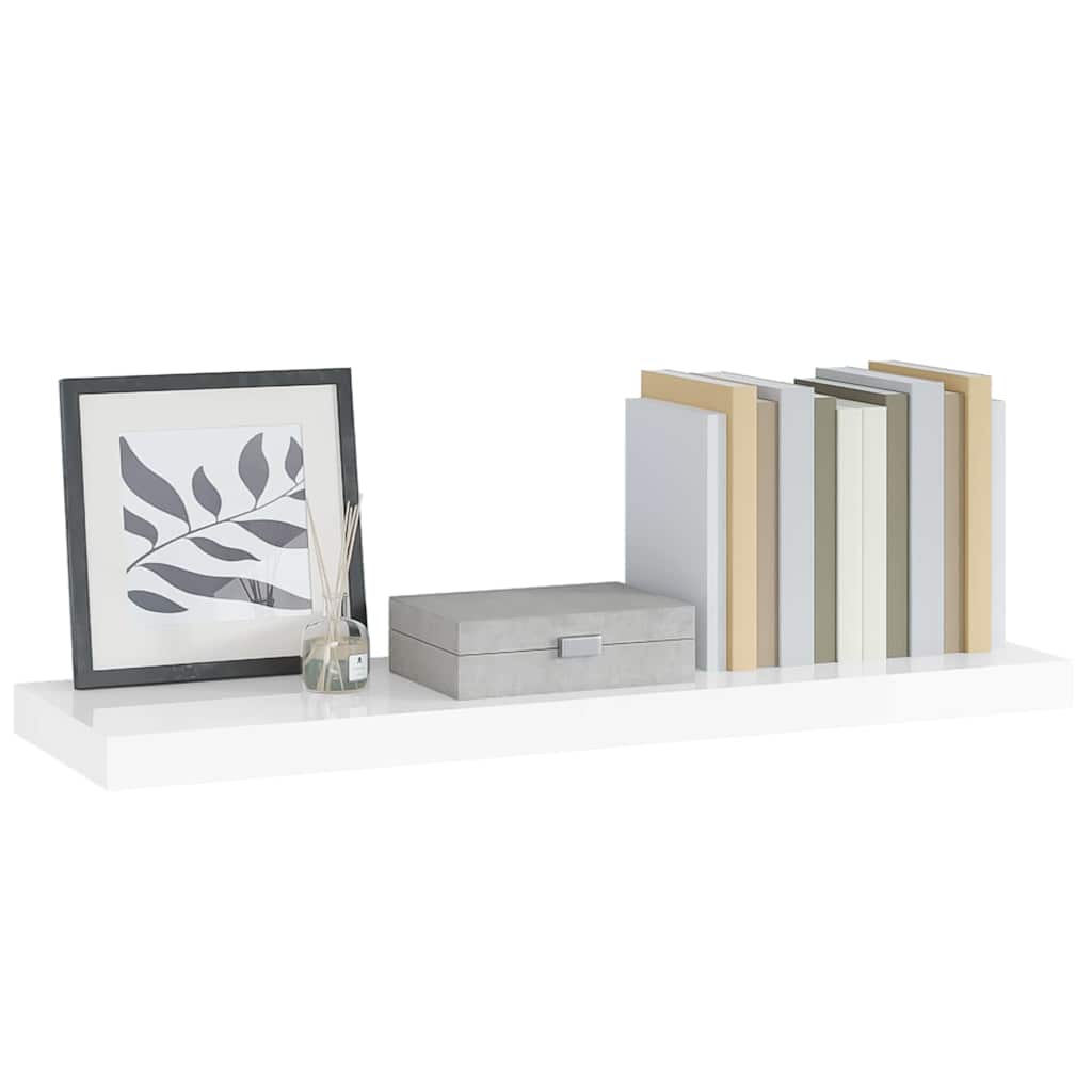 Floating Wall Shelf High Gloss White 90x23.5x3.8 cm MDF