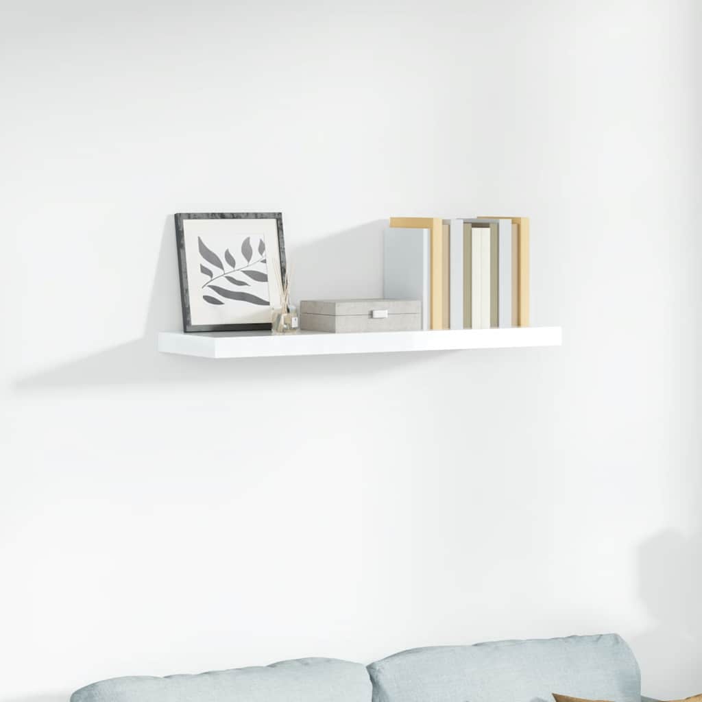 Floating Wall Shelf High Gloss White 90x23.5x3.8 cm MDF