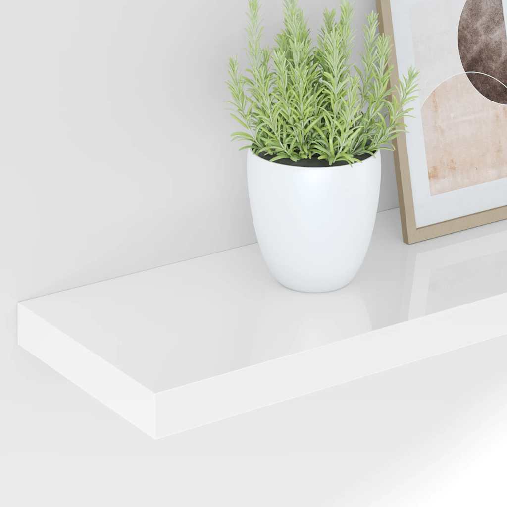 Floating Wall Shelves 2 pcs High Gloss White 90x23.5x3.8 cm MDF