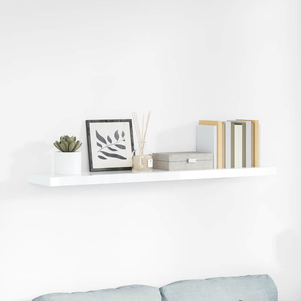 Floating Wall Shelf High Gloss White 120x23.5x3.8 cm MDF