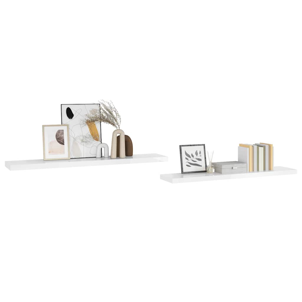 Floating Wall Shelves 2 pcs High Gloss White 120x23.5x3.8 cm MDF