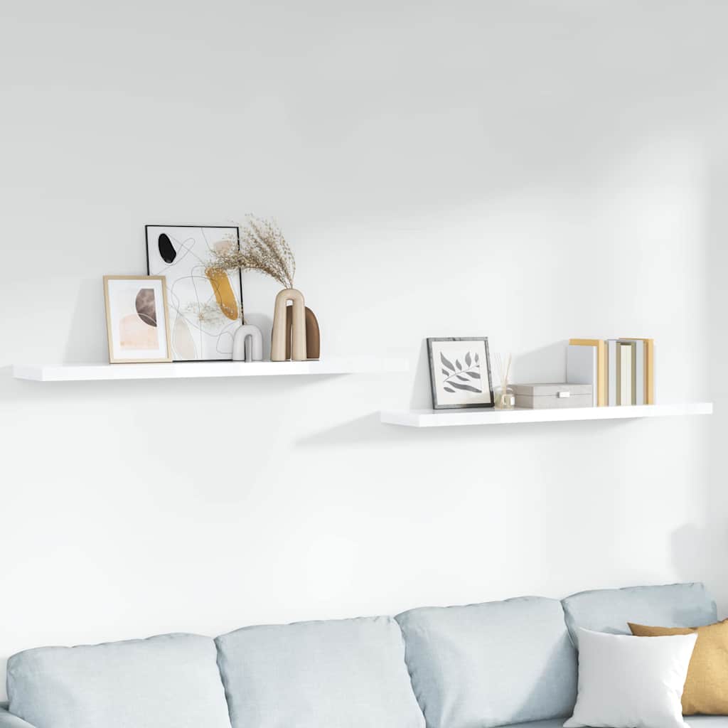 Floating Wall Shelves 2 pcs High Gloss White 120x23.5x3.8 cm MDF