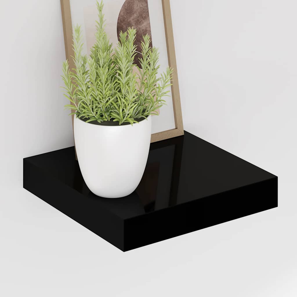 Floating Wall Shelves 2 pcs High Gloss Black 23x23.5x3.8 cm MDF
