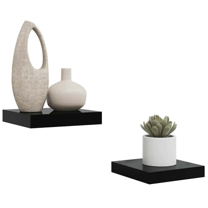 Floating Wall Shelves 2 pcs High Gloss Black 23x23.5x3.8 cm MDF