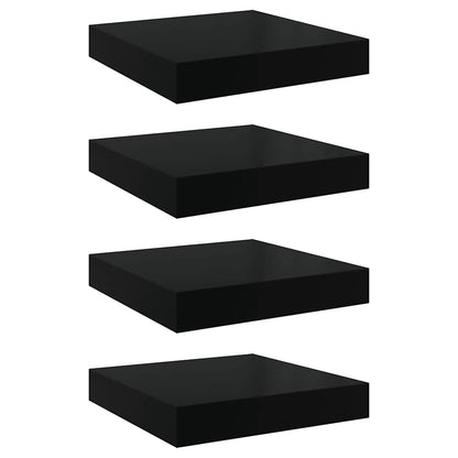 Floating Wall Shelves 4 pcs High Gloss Black 23x23.5x3.8 cm MDF